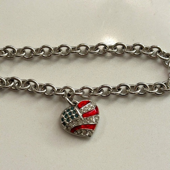 Swarovski Crystal American Flag Heart Silver tone patriotic Bracelet - Picture 3 of 8